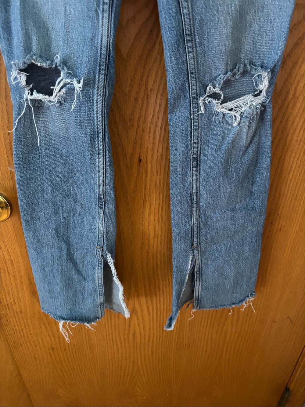 Zara Light Blue Straight-Leg Distressed Jeans - Picture 5 of 8